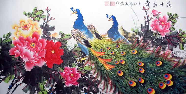 孔雀牡丹圖